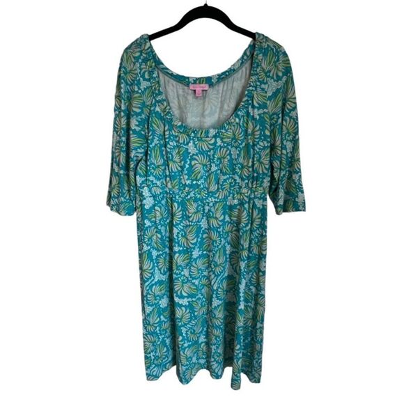 Lilly Pulitzer 100% Silk Off The Shoulder Elastic Waist Dress Tropical Print L. - Picture 1 of 7